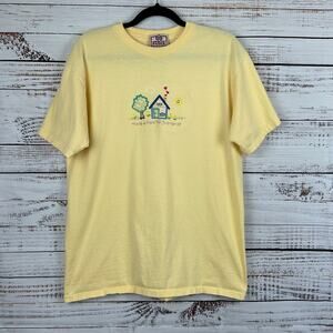 Women's VTG Top Stich Morning Sun Yellow Grandma's House Embroidered T Shirt L